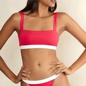 NWT Onia Zoe Tricot Banded Bikini Top Raspberry/White